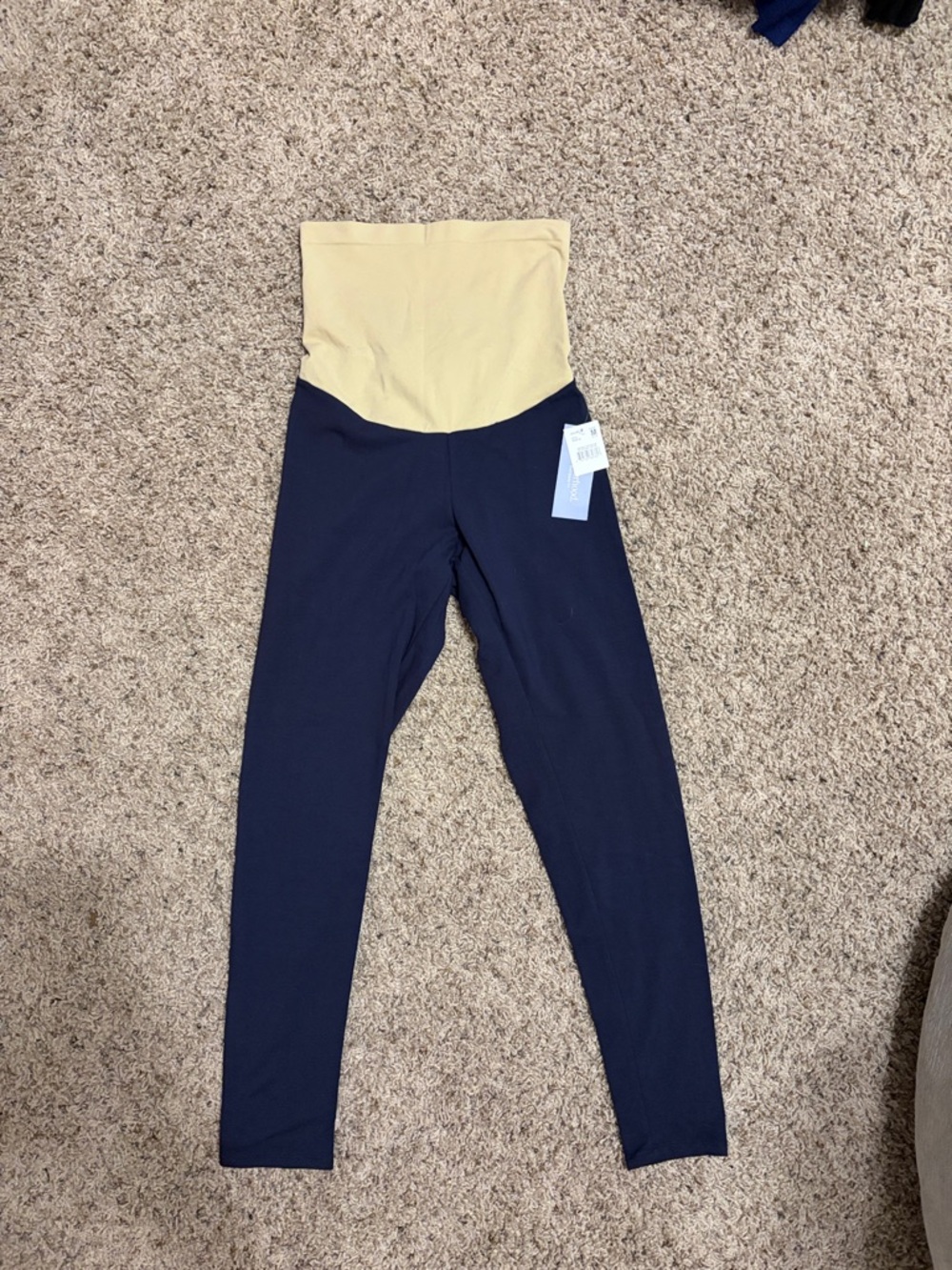 Motherhood Maternity Navy and Light Yellow High-Waist Maternity Leggings